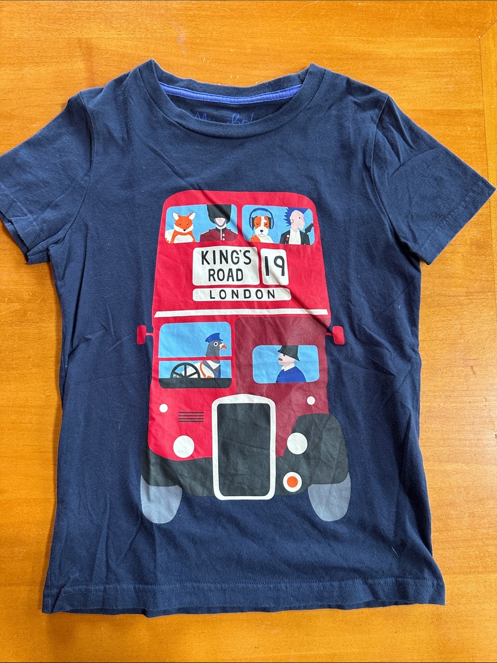 Mini Boden Navy Blue Tee with Red London Bus Graphic